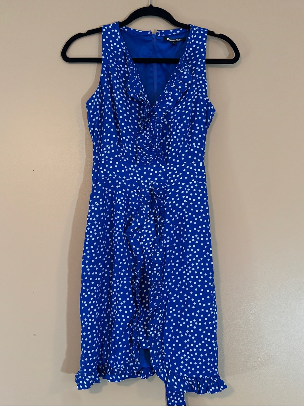 Blue Polka Dot Dress with Ruffle Hem
